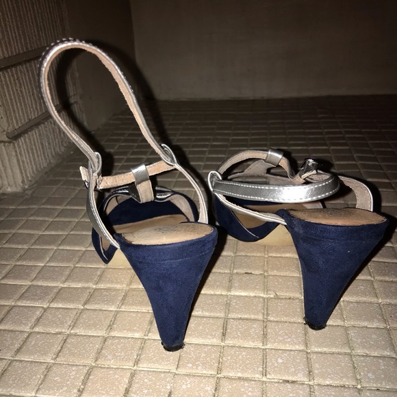 Dark blue suede and silver leather retro heels Chelsea Crew  Pasha - Picture 6 of 8